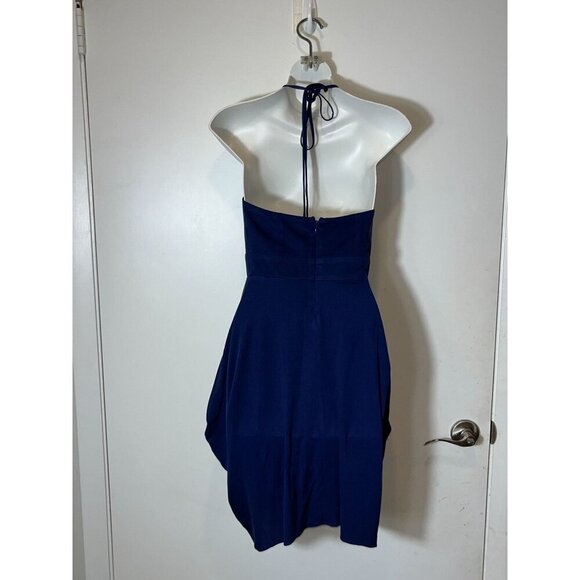 Alice + Olivia Silk Blue Halter Strap Pleated Bodice Asymmetric Mini Dress Small - Picture 4 of 8